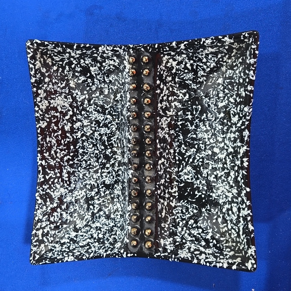 vtg MCM Stanford Sebring Pottery ashtray black white speckled